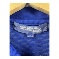Junya Watanabe MAN Polo Shirt — Royal Blue Piqué with Gold Tipping & Old English M Embroidery