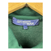 Junya Watanabe MAN Polo Shirt — Forest Green / Pink Tipped Collar & JW Embroidery