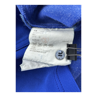 Junya Watanabe MAN Polo Shirt — Royal Blue Piqué with Gold Tipping & Old English M Embroidery