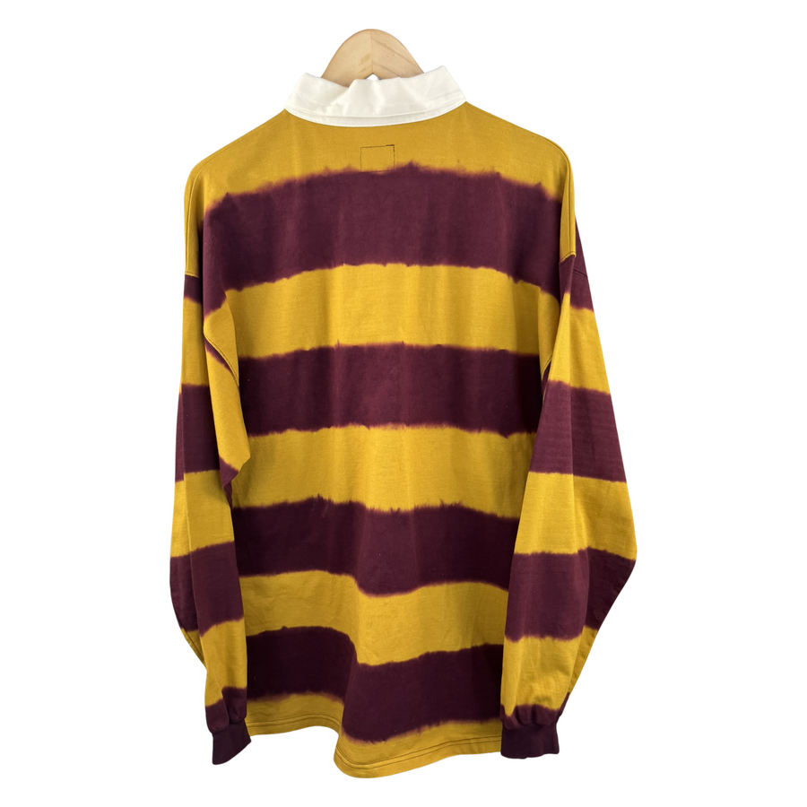 Needles Rugby Shirt — Tie-Dye Stripe Mustard/Burgundy