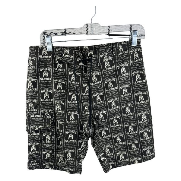 Hysteric Glamour 'Naughty Ladies Night V.I.P. Club' All-Over Print Shorts — Whiskey Label Print