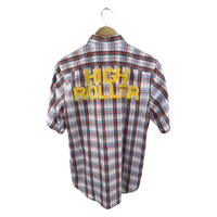 Junya Watanabe MAN CDG Short-Sleeve Shirt — Green/Yellow Plaid with Clover Graphic
