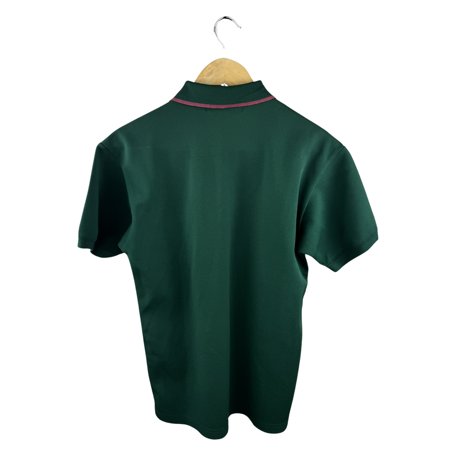 Junya Watanabe MAN Polo Shirt — Forest Green / Pink Tipped Collar & JW Embroidery