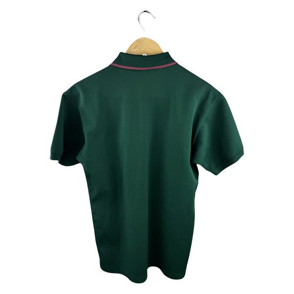 Junya Watanabe MAN Polo Shirt — Forest Green / Pink Tipped Collar & JW Embroidery