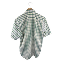 Junya Watanabe MAN CDG Short-Sleeve Shirt — Green/Yellow Plaid with Clover Graphic