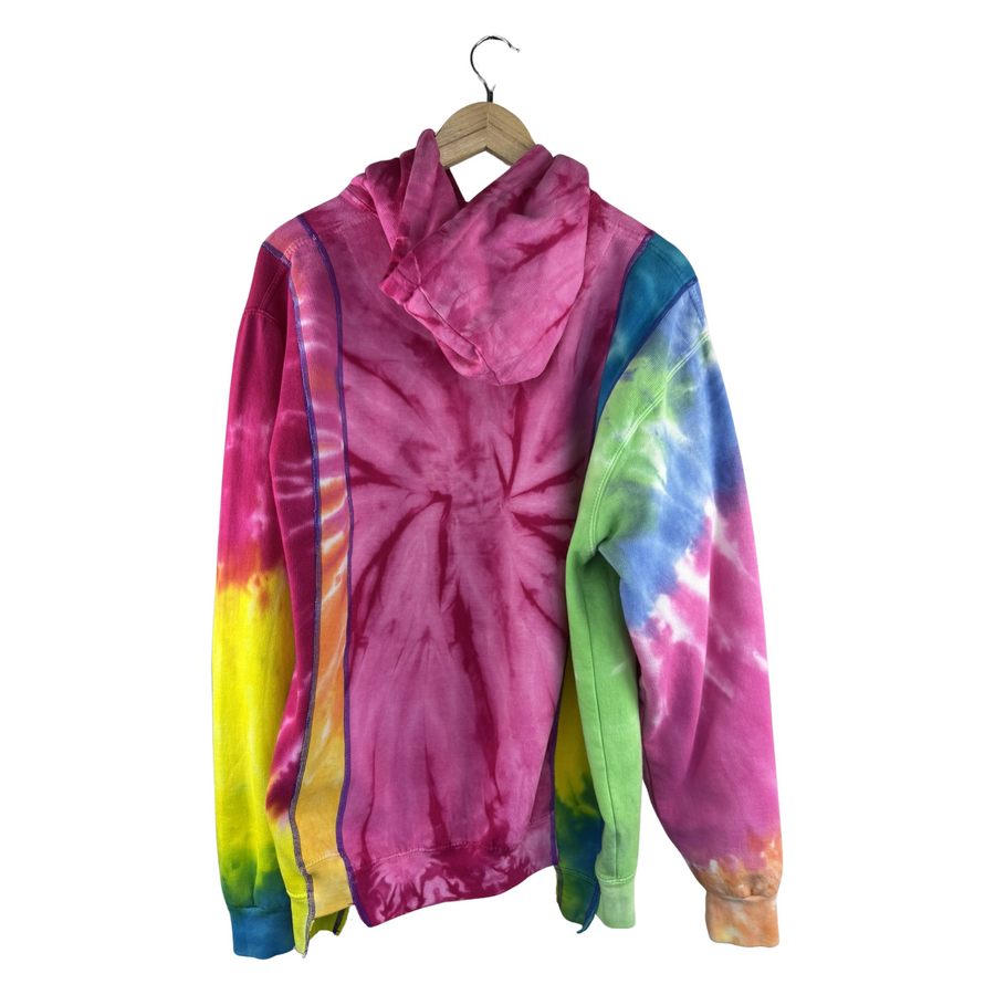 Rebuild by Needles Tie-Dye Reconstructed Hoodie — Multi-Panel Rainbow/Pink