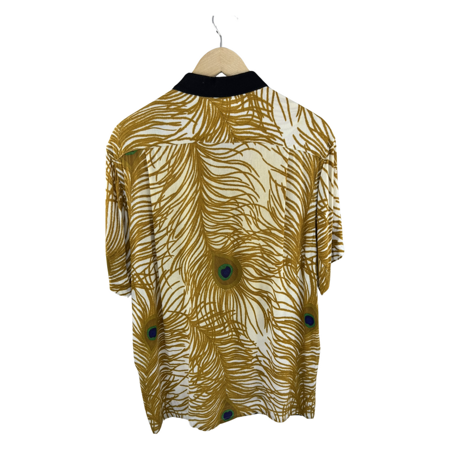 Supreme SS2005 Peacock Feather Print S/S Shirt — Gold/White Rayon