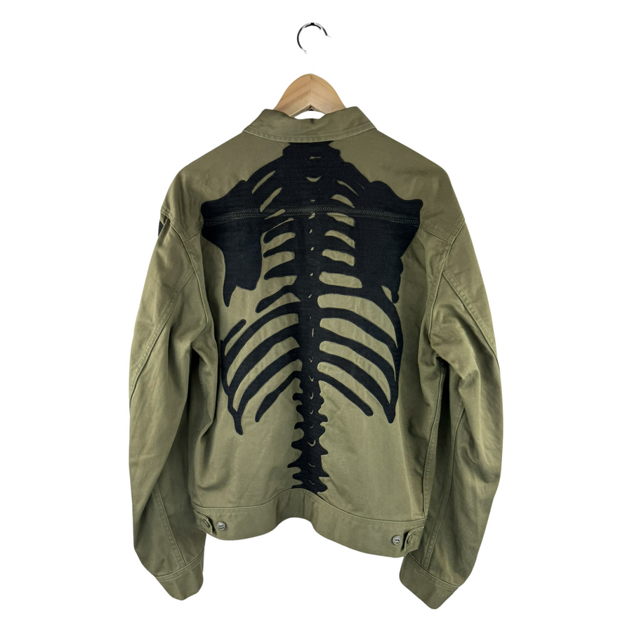 Kapital Kountry Trucker Jacket — Skeleton Rib Cage Appliqué, Olive