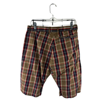 Kapital Plaid Cotton Shorts — Olive/Red/Navy Tartan with Drawstring Waist