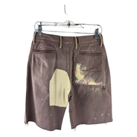 Kapital Kountry Boro Patchwork Denim Cut-Off Shorts — Overdyed Brown