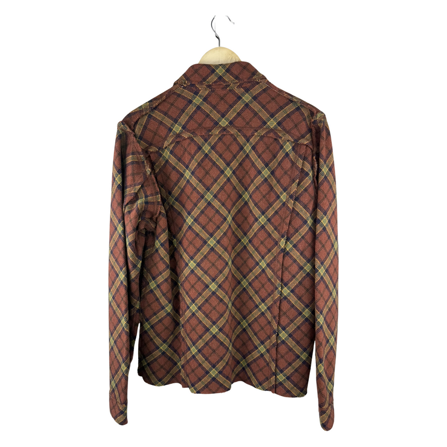 Junya Watanabe MAN Bias-Cut Plaid Flannel Shirt Jacket — Rust/Olive/Navy