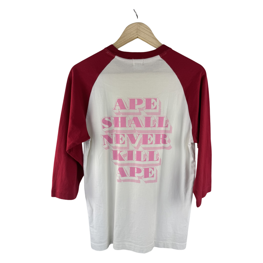 BAPE Raglan Three-Quarter Sleeve T-Shirt - Red/White