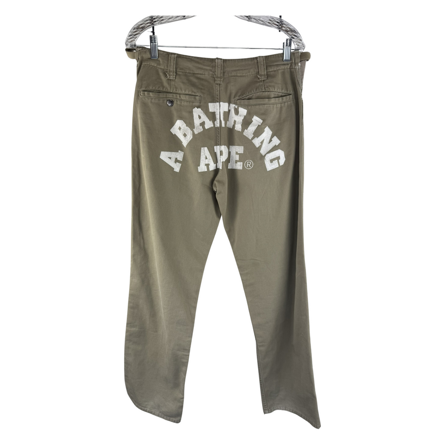 BAPE Khaki Chino Pants - Collegiate Back Logo