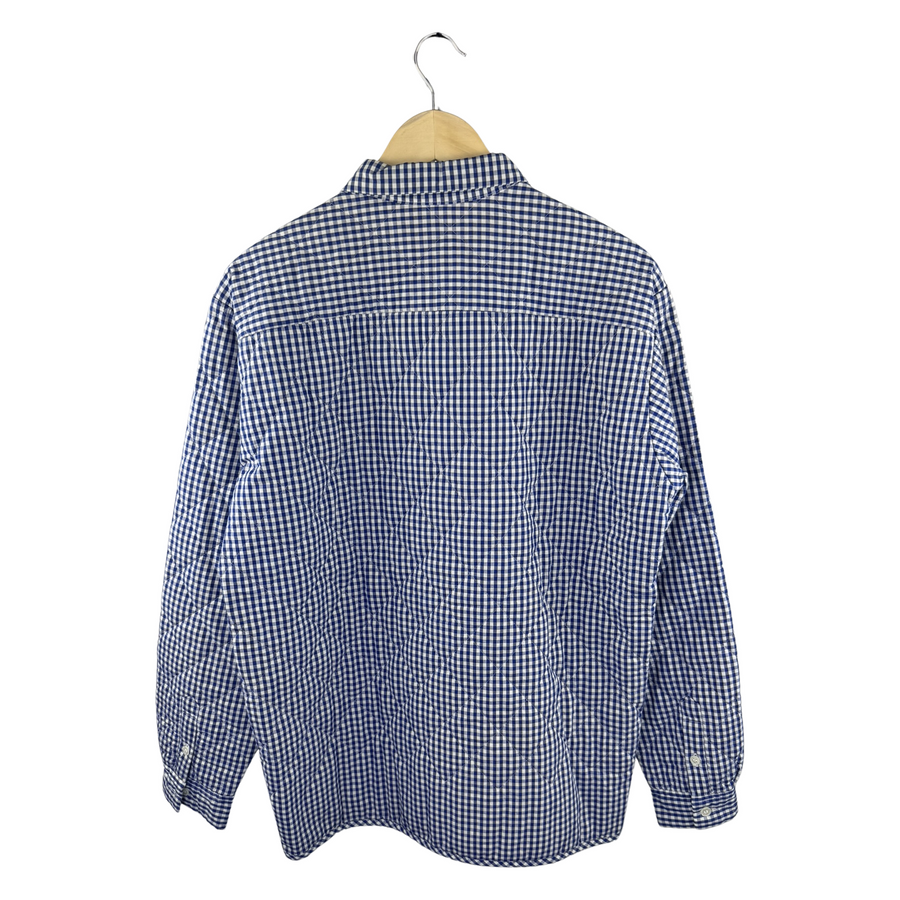 Goodenough Gingham Check Button-Up Shirt — Navy/White with Red Interior