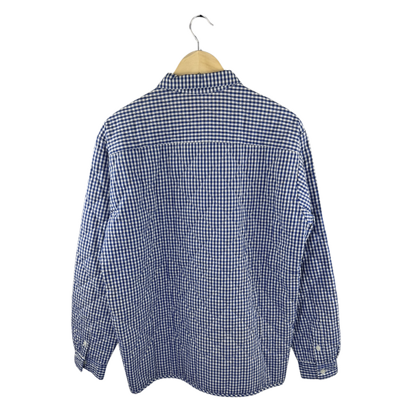 Goodenough Gingham Check Button-Up Shirt — Navy/White with Red Interior