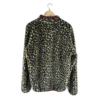 Needles Sportswear Leopard Boa Fleece Pullover — Burgundy Trim & Jacquard Placket
