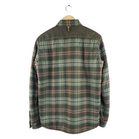 Junya Watanabe MAN Wool Flannel Plaid Overshirt — Contrast Yoke, Olive/Pink