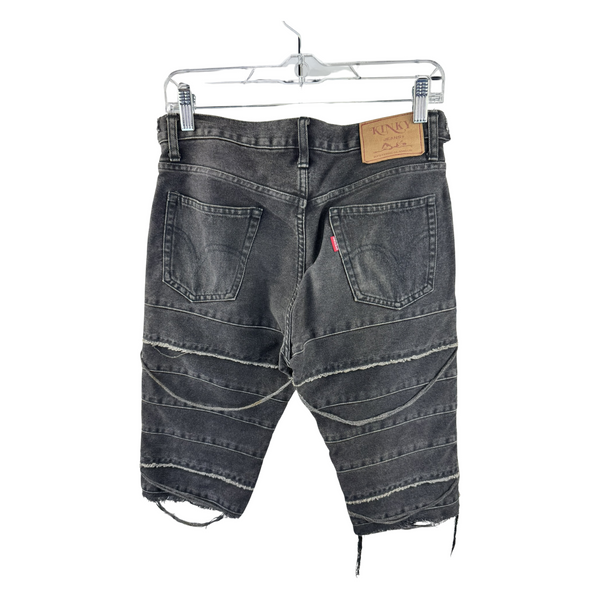 Hysteric Glamour 'Kinky Jeans' Distressed Denim Shorts — Horizontal Slash Detail, Faded Black