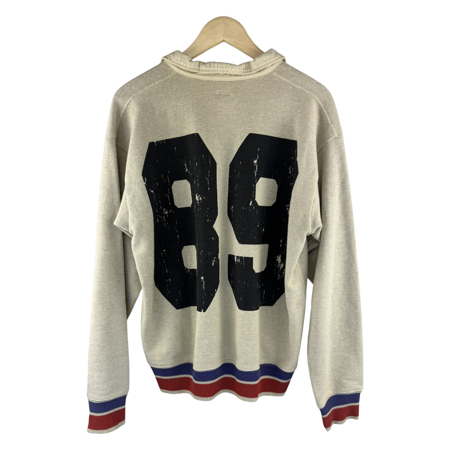 Kapital Rugby Pullover Sweatshirt — '89' Back Print, Tri-Stripe Rib