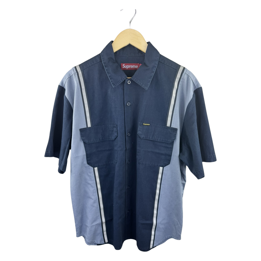 Supreme Reflective Stripe S/S Work Shirt - Navy (SS25)