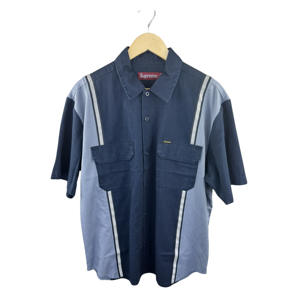 Supreme Reflective Stripe S/S Work Shirt - Navy (SS25)