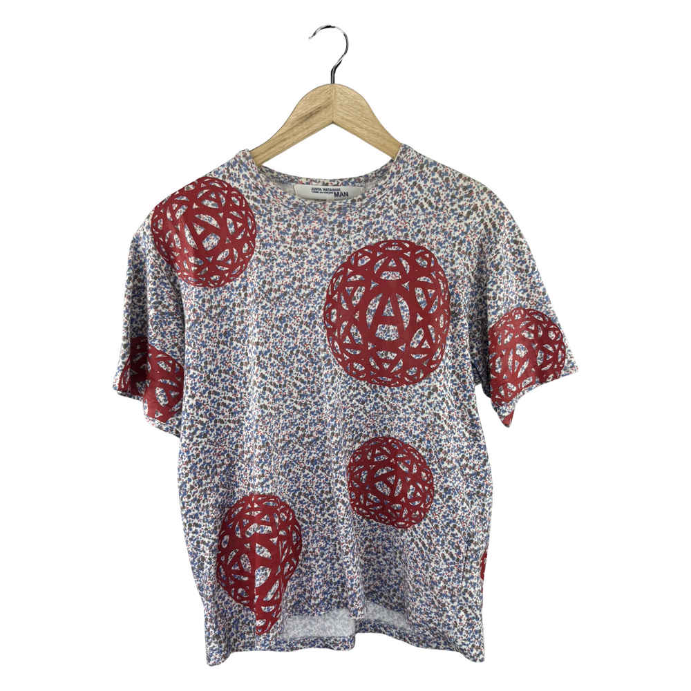 Junya Watanabe MAN Floral Tee — Oversized Red Anarchy Orb Print