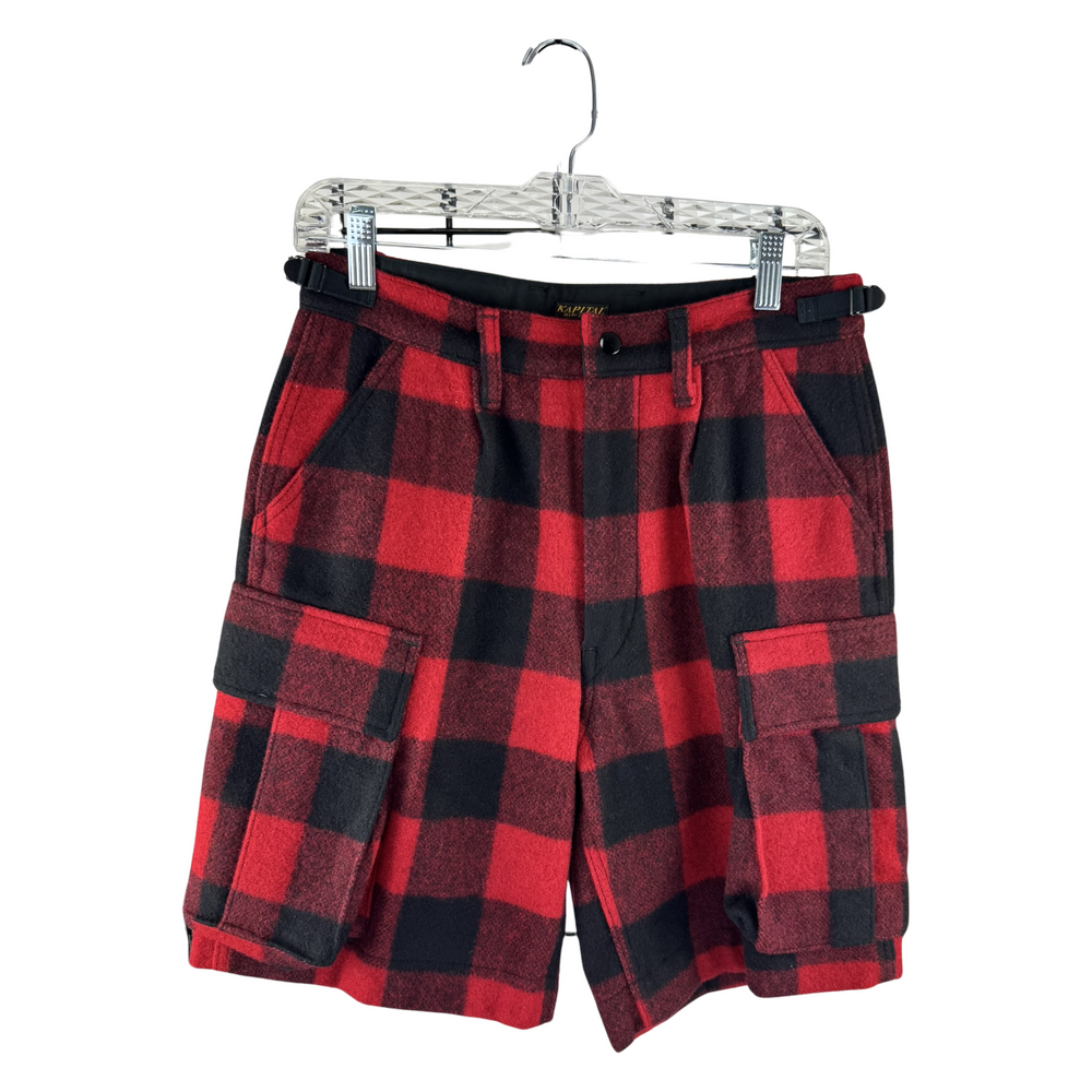 Kapital Wool Buffalo Plaid Cargo Shorts — Red/Black