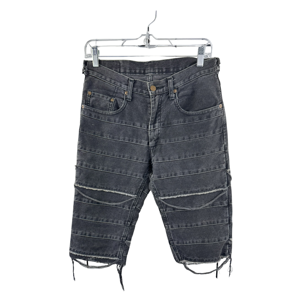 Hysteric Glamour 'Kinky Jeans' Distressed Denim Shorts — Horizontal Slash Detail, Faded Black