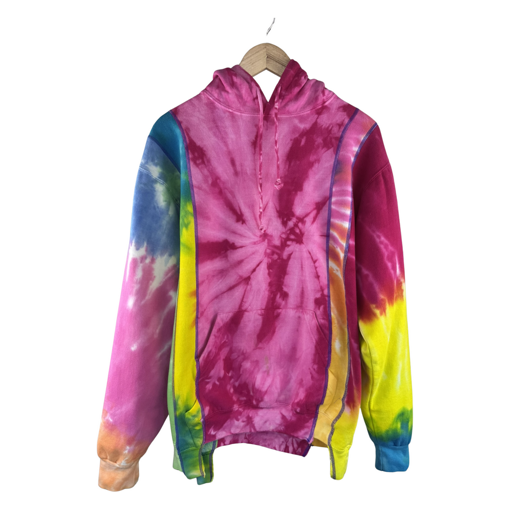 Rebuild by Needles Tie-Dye Reconstructed Hoodie — Multi-Panel Rainbow/Pink