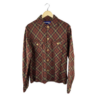 Junya Watanabe MAN Bias-Cut Plaid Flannel Shirt Jacket — Rust/Olive/Navy
