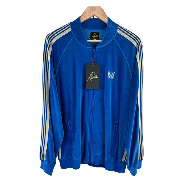 Needles Velour Track Jacket — Royal Blue / Cream Triple Stripe