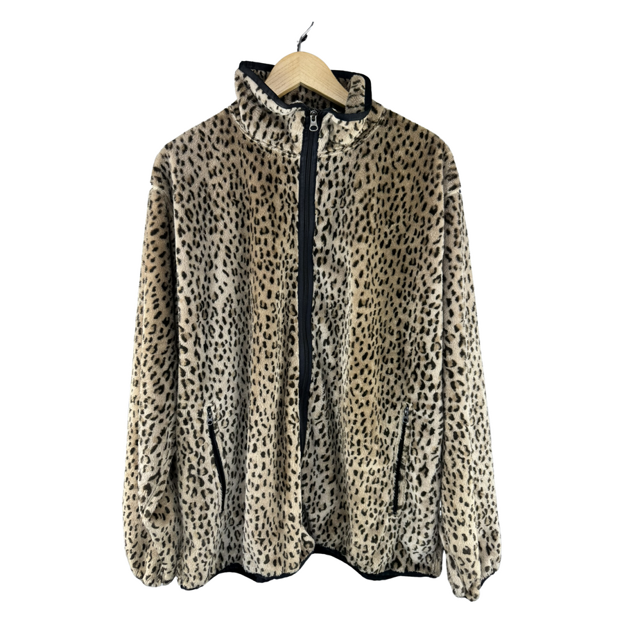 Needles Leopard Faux Fur Full-Zip Fleece Jacket — Cream/Black