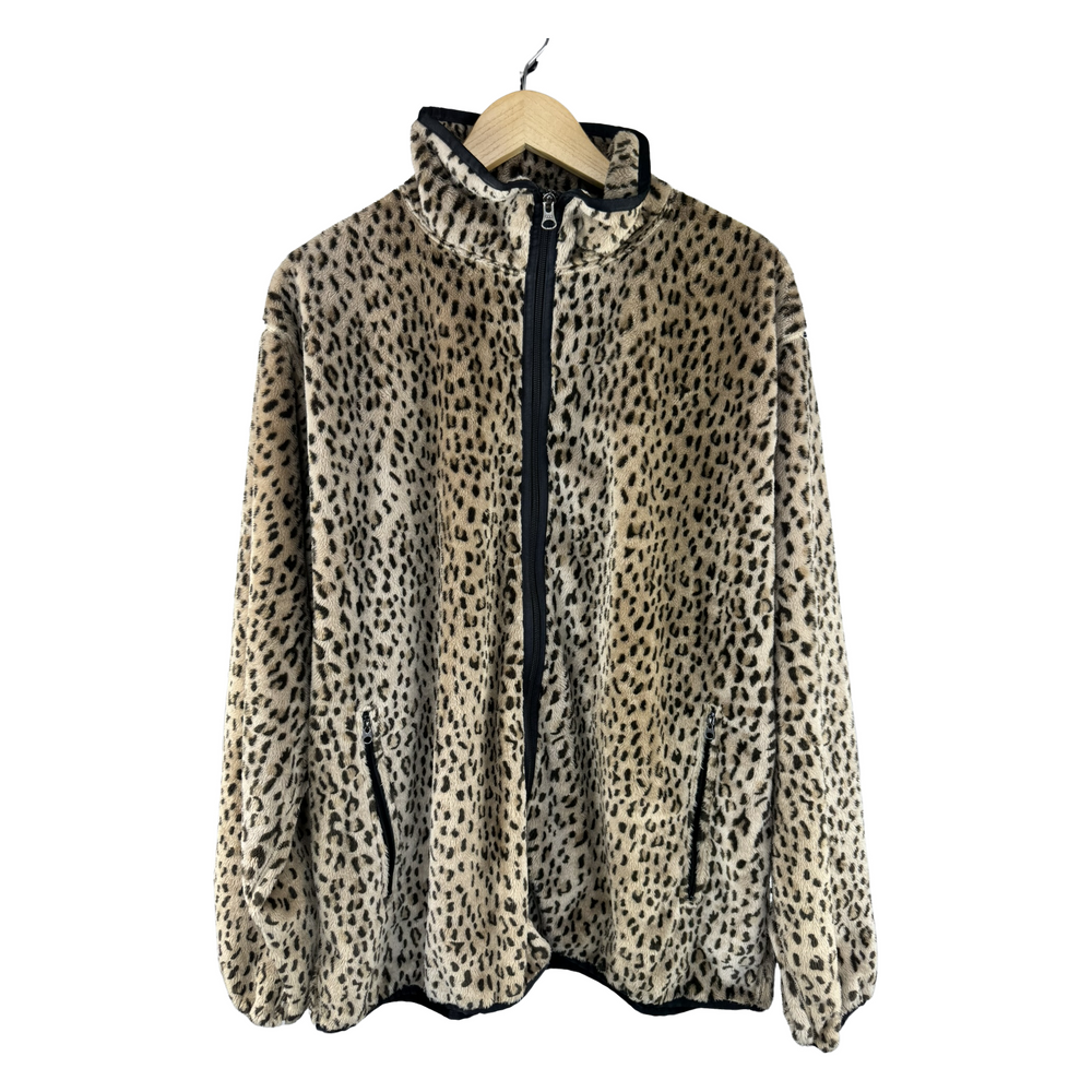 Needles Leopard Faux Fur Full-Zip Fleece Jacket — Cream/Black
