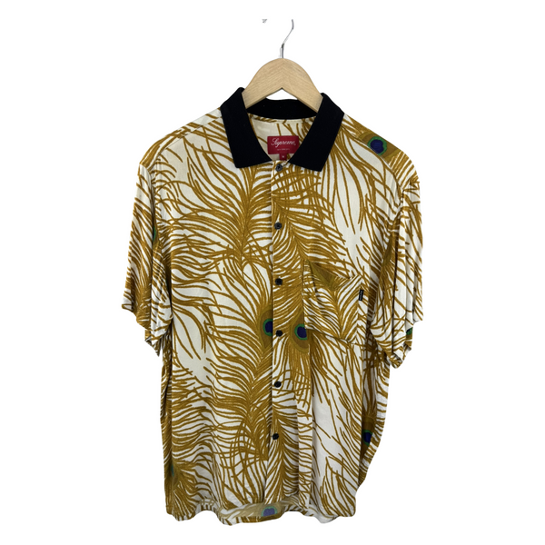 Supreme SS2005 Peacock Feather Print S/S Shirt — Gold/White Rayon