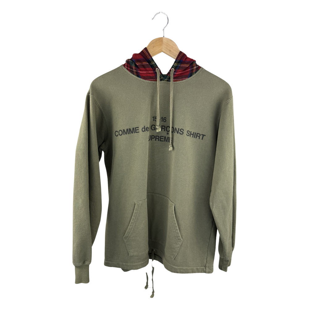 Comme des Garçons SHIRT x Supreme FW15 Pullover Hoodie — Olive / Tartan Plaid Hood