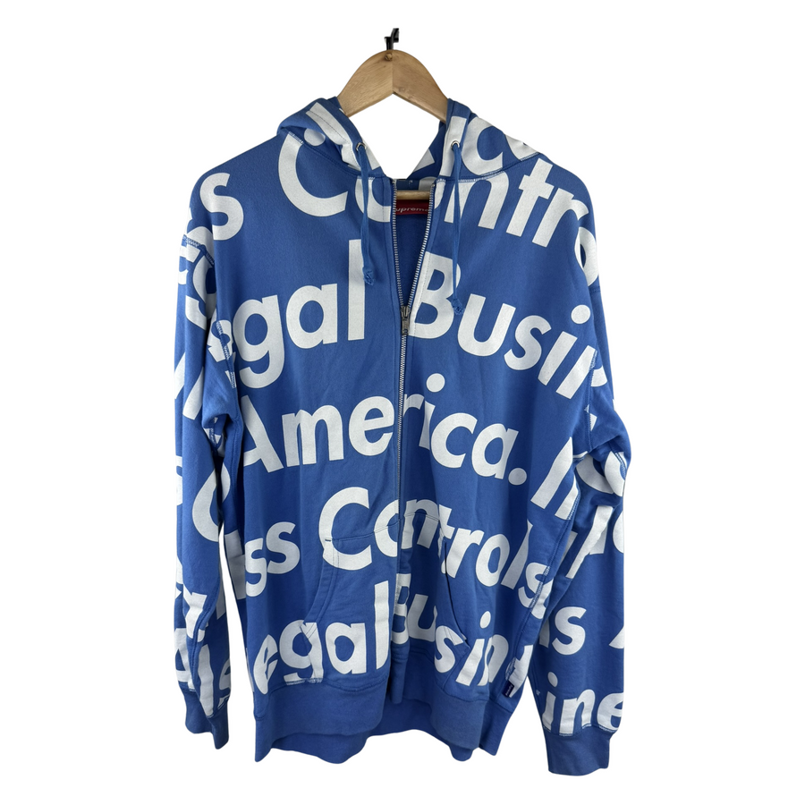 Supreme SS09 'Illegal Business Controls America' Zip Hoodie — Royal Blue