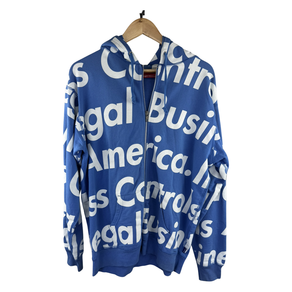 Supreme SS09 'Illegal Business Controls America' Zip Hoodie — Royal Blue