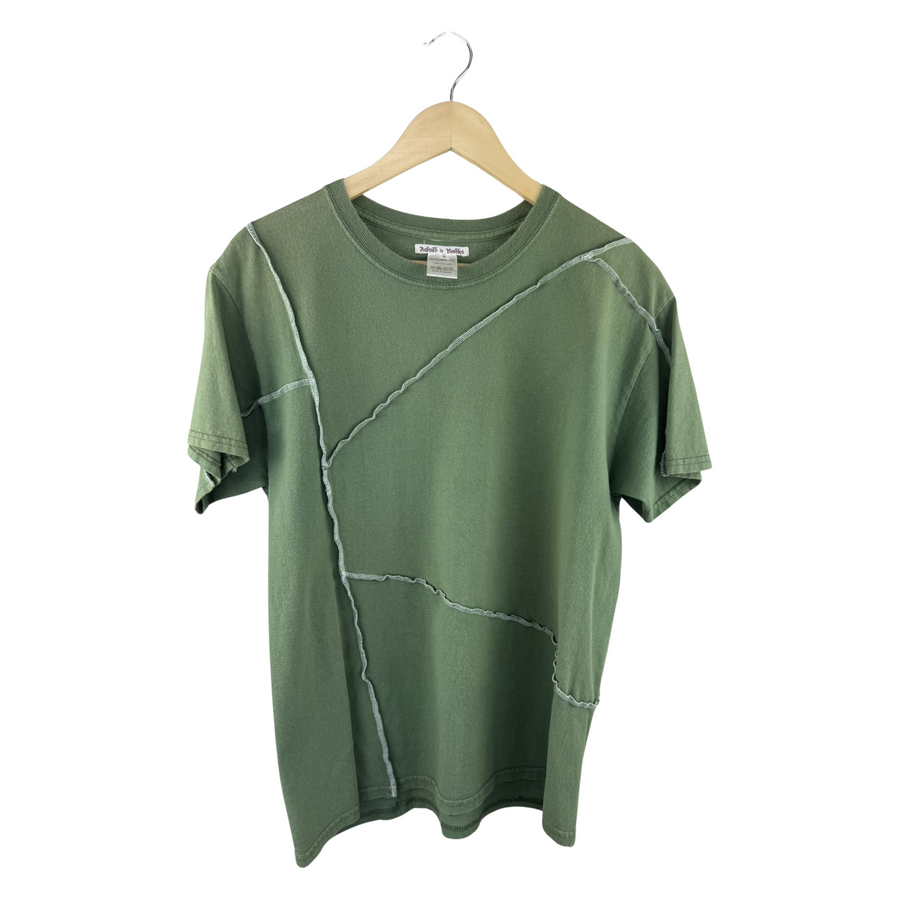 Rebuild by Needles Reconstruct T-Shirt — Olive Inside-Out Seam Patchwork