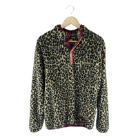 Needles Sportswear Leopard Boa Fleece Pullover — Burgundy Trim & Jacquard Placket