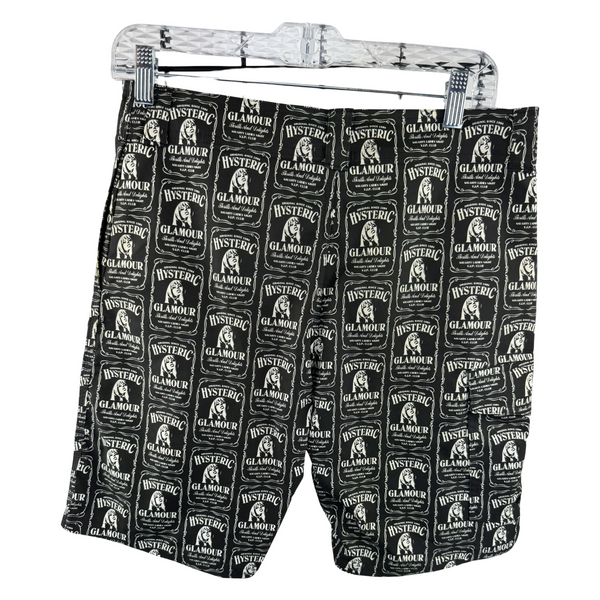 Hysteric Glamour 'Naughty Ladies Night V.I.P. Club' All-Over Print Shorts — Whiskey Label Print