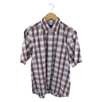 Junya Watanabe MAN CDG Short-Sleeve Shirt — Green/Yellow Plaid with Clover Graphic