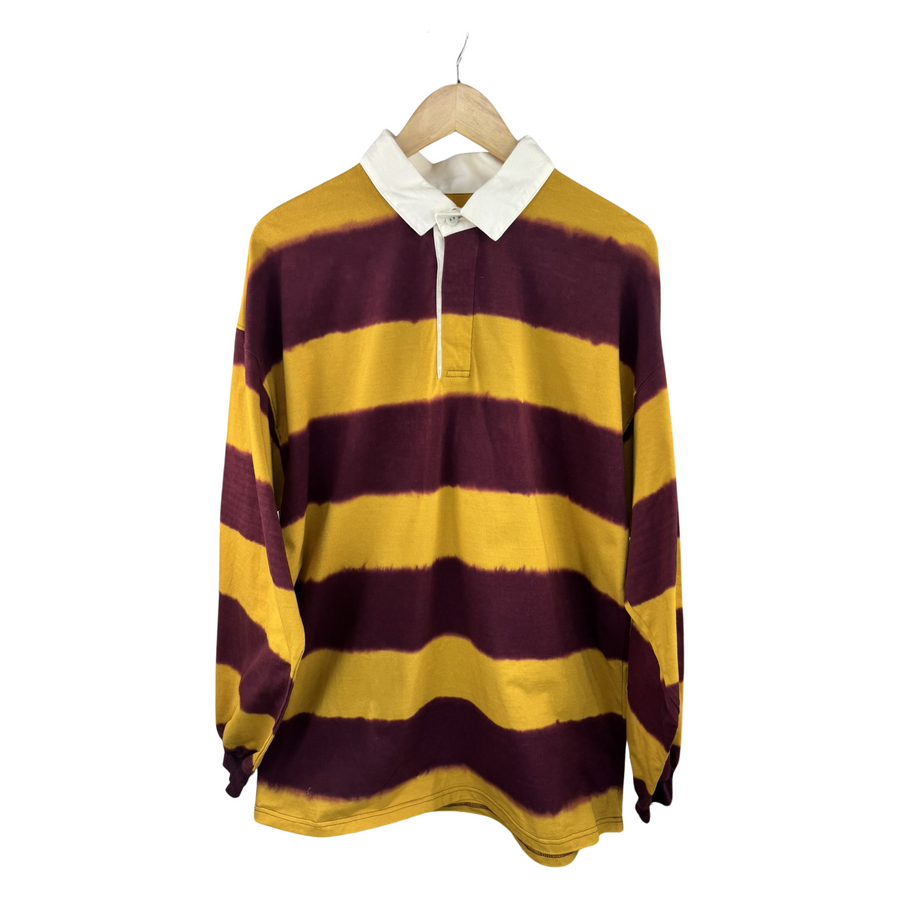 Needles Rugby Shirt — Tie-Dye Stripe Mustard/Burgundy