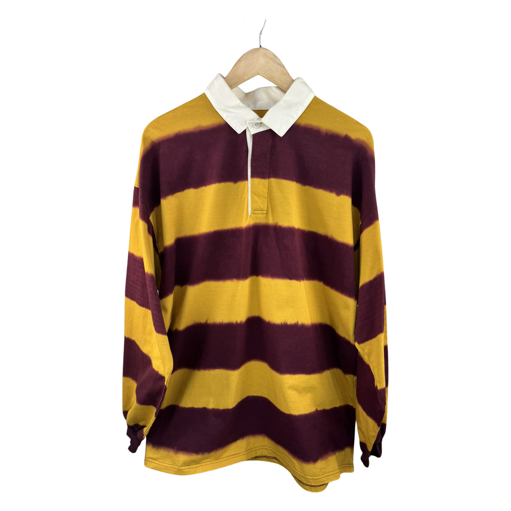 Needles Rugby Shirt — Tie-Dye Stripe Mustard/Burgundy