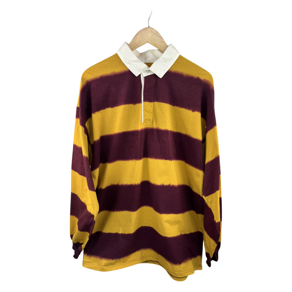 Needles Rugby Shirt — Tie-Dye Stripe Mustard/Burgundy