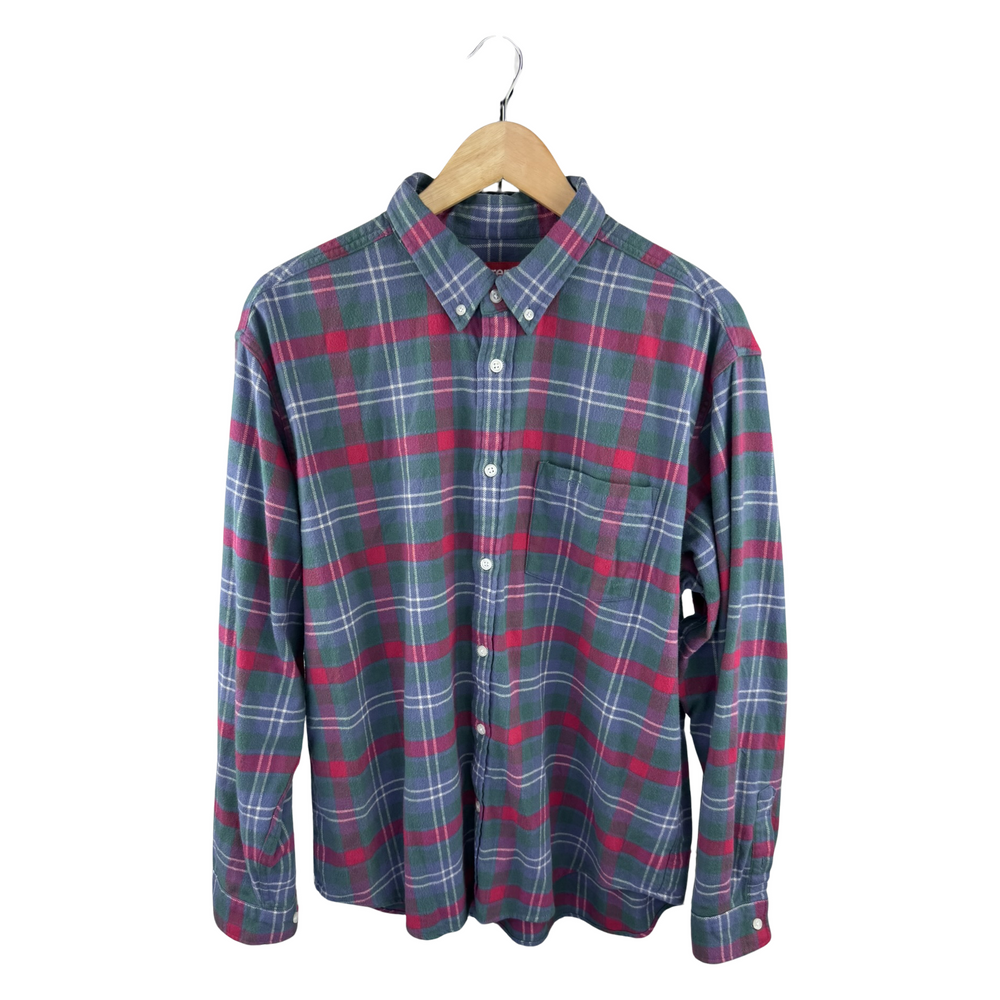 Supreme Plaid Flannel Button-Down Shirt — Blue/Red/Green Tartan
