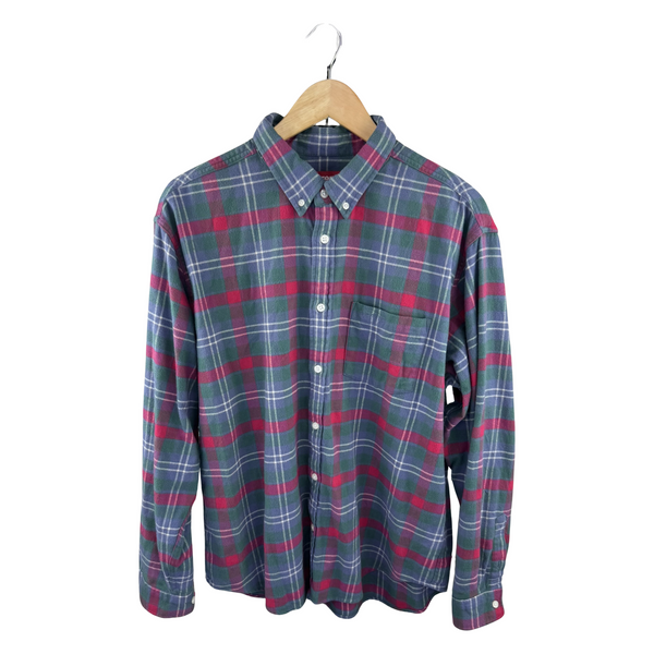 Supreme Plaid Flannel Button-Down Shirt — Blue/Red/Green Tartan