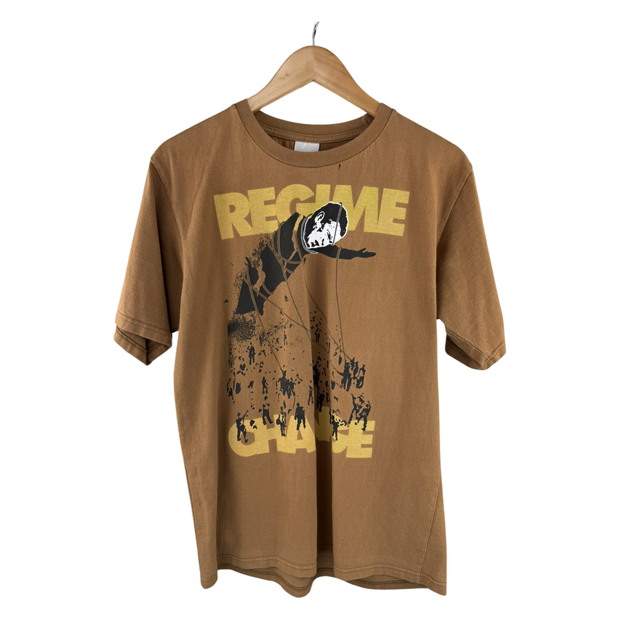 Regime Change Graphic Tee — Toppling Statue Print, Camel