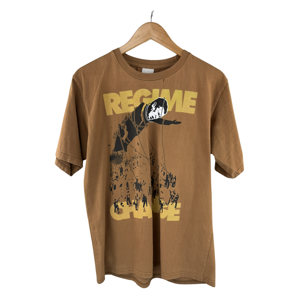 Regime Change Graphic Tee — Toppling Statue Print, Camel