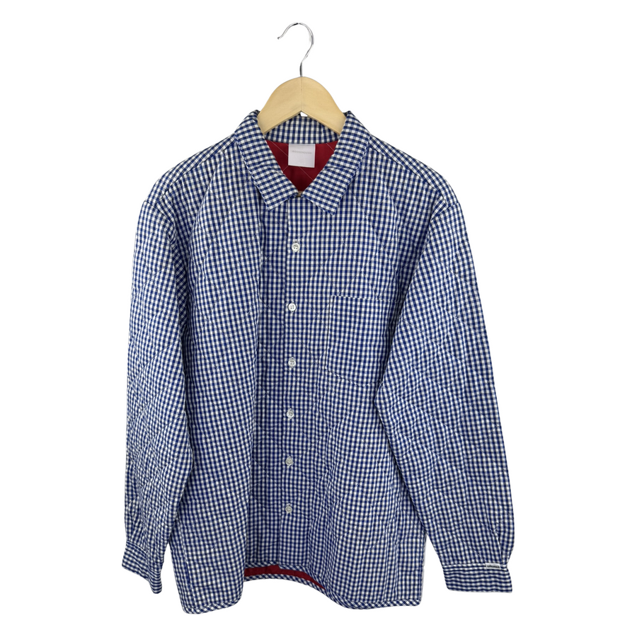 Goodenough Gingham Check Button-Up Shirt — Navy/White with Red Interior