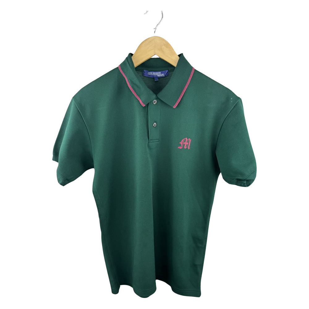 Junya Watanabe MAN Polo Shirt — Forest Green / Pink Tipped Collar & JW Embroidery